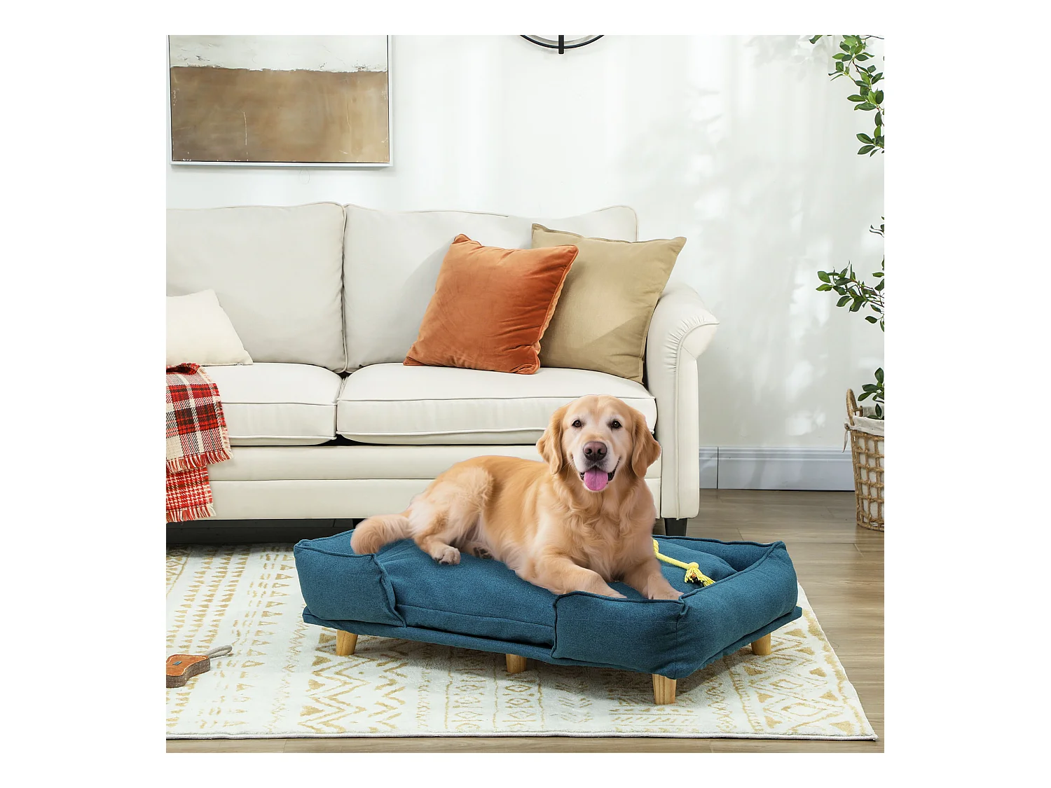 Divano per cani grandi fino 30 kg con cuscino rimovibile 96x66x24 cm blu