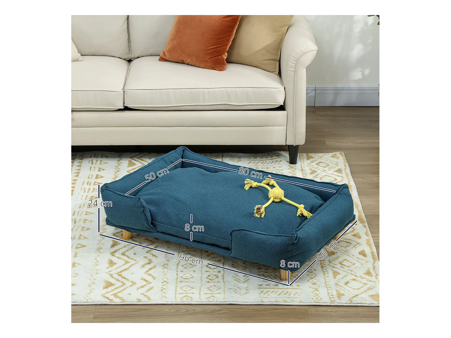 Divano per cani grandi fino 30 kg con cuscino rimovibile 96x66x24 cm blu