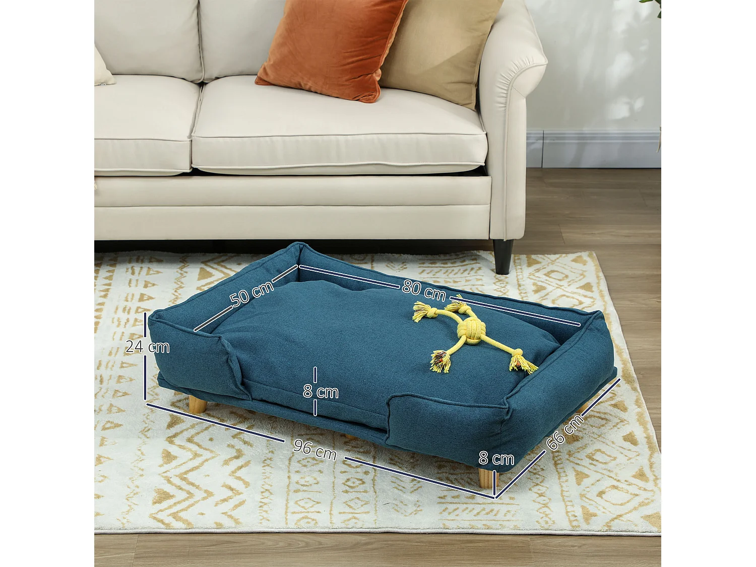 Divano per cani grandi fino 30 kg con cuscino rimovibile 96x66x24 cm blu