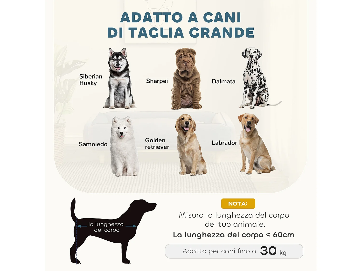 Divano per cani grandi fino 30 kg con cuscino rimovibile 96x66x24 cm blu