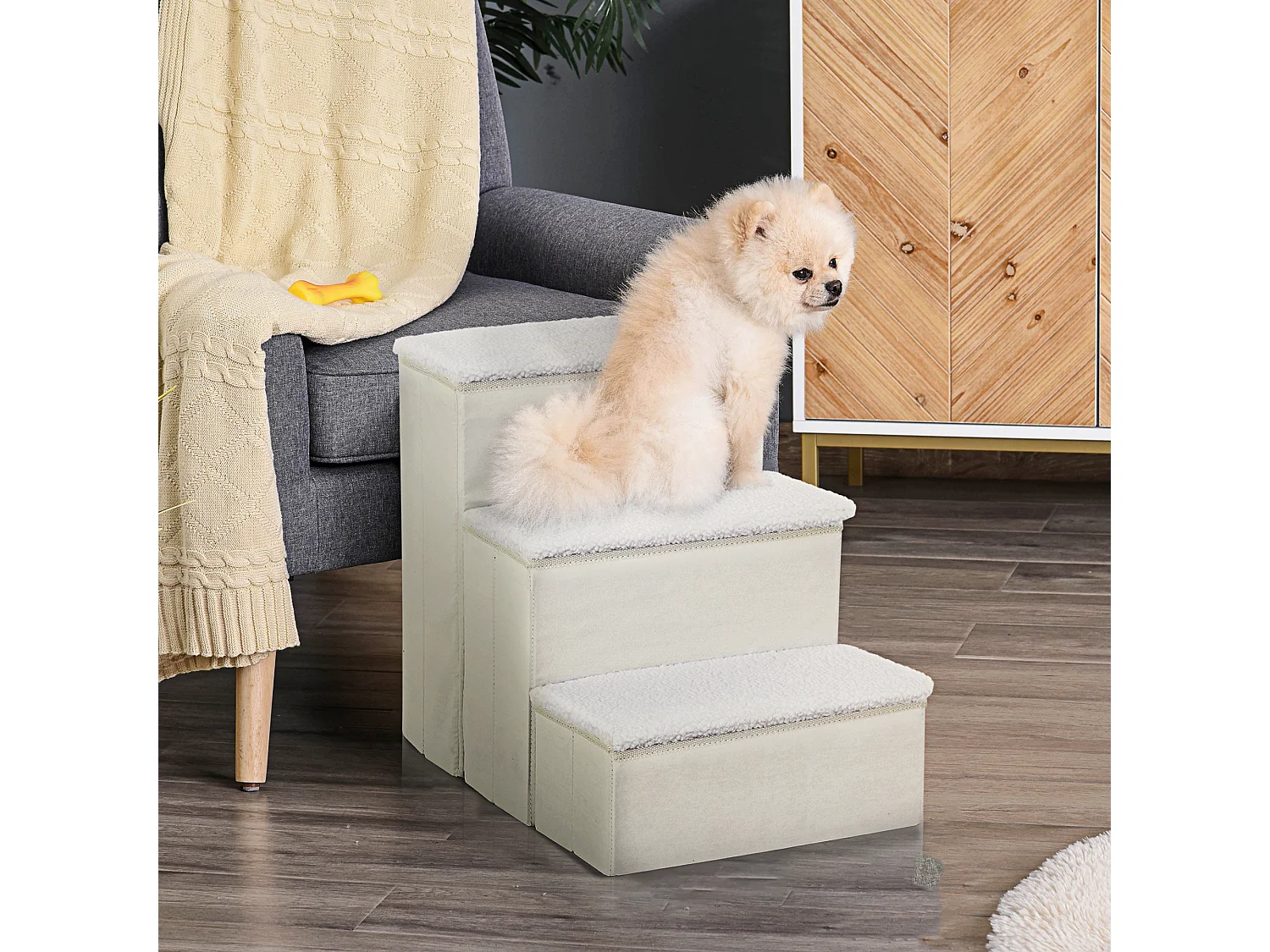 Scaletta per cani 3 gradini con contenitore pieghevole e lavabile bianco