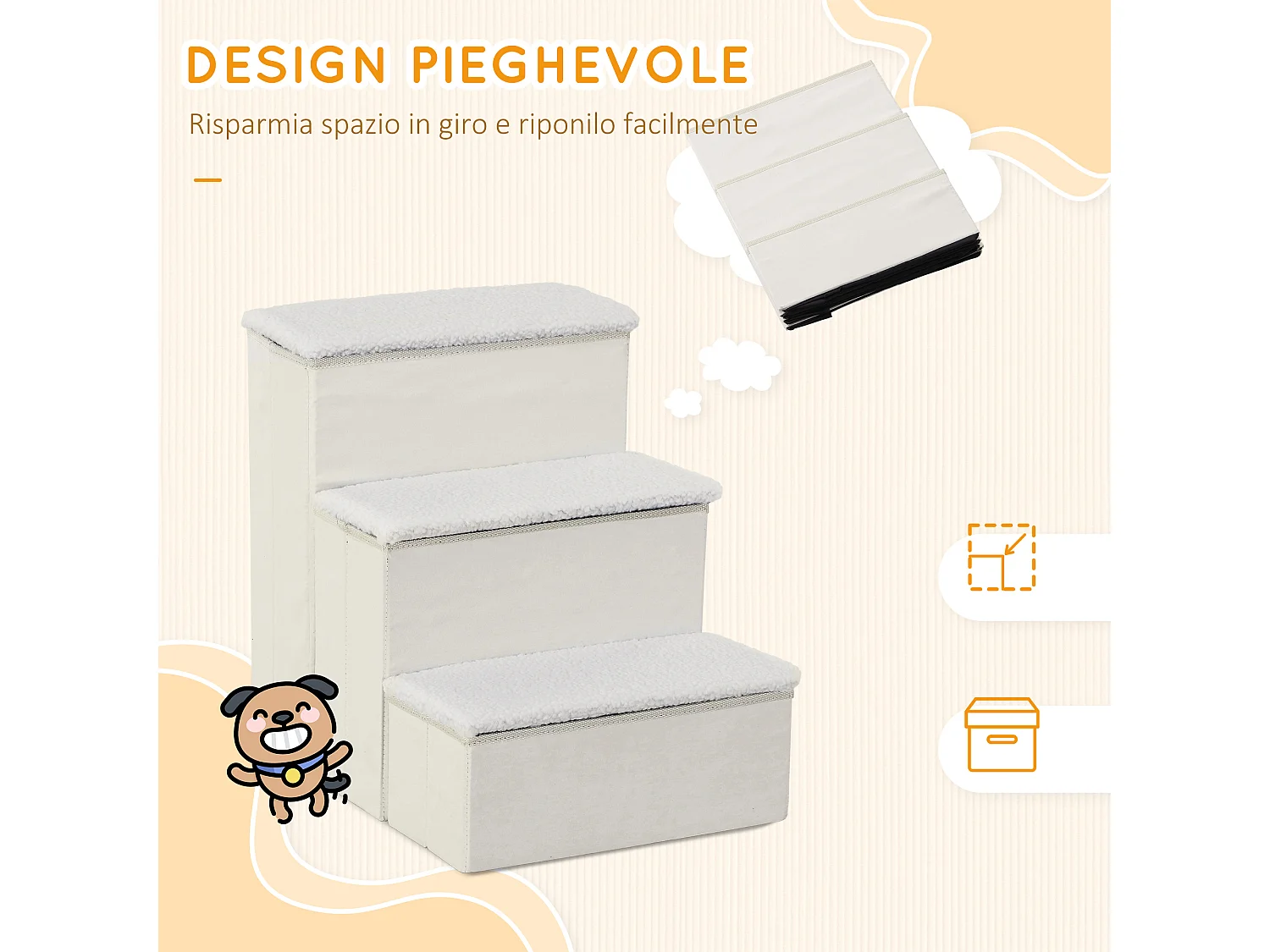 Scaletta per cani 3 gradini con contenitore pieghevole e lavabile bianco