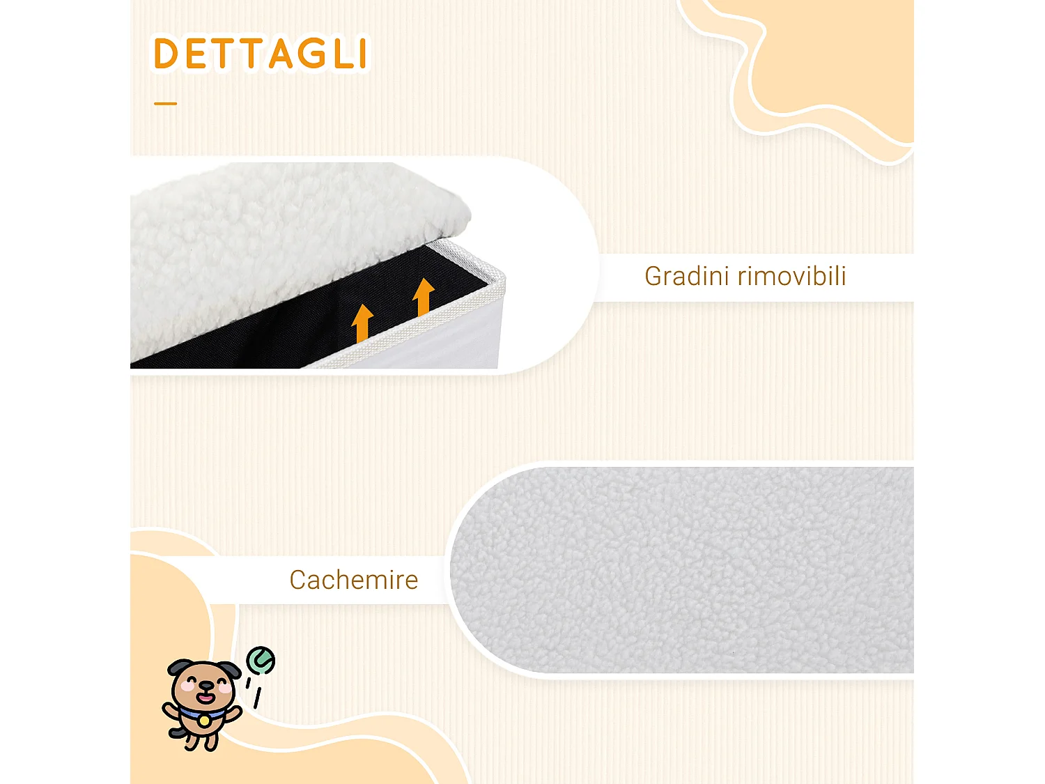 Scaletta per cani 3 gradini con contenitore pieghevole e lavabile bianco