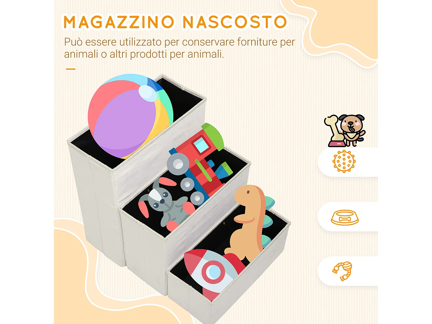 Scaletta per cani 3 gradini con contenitore pieghevole e lavabile bianco