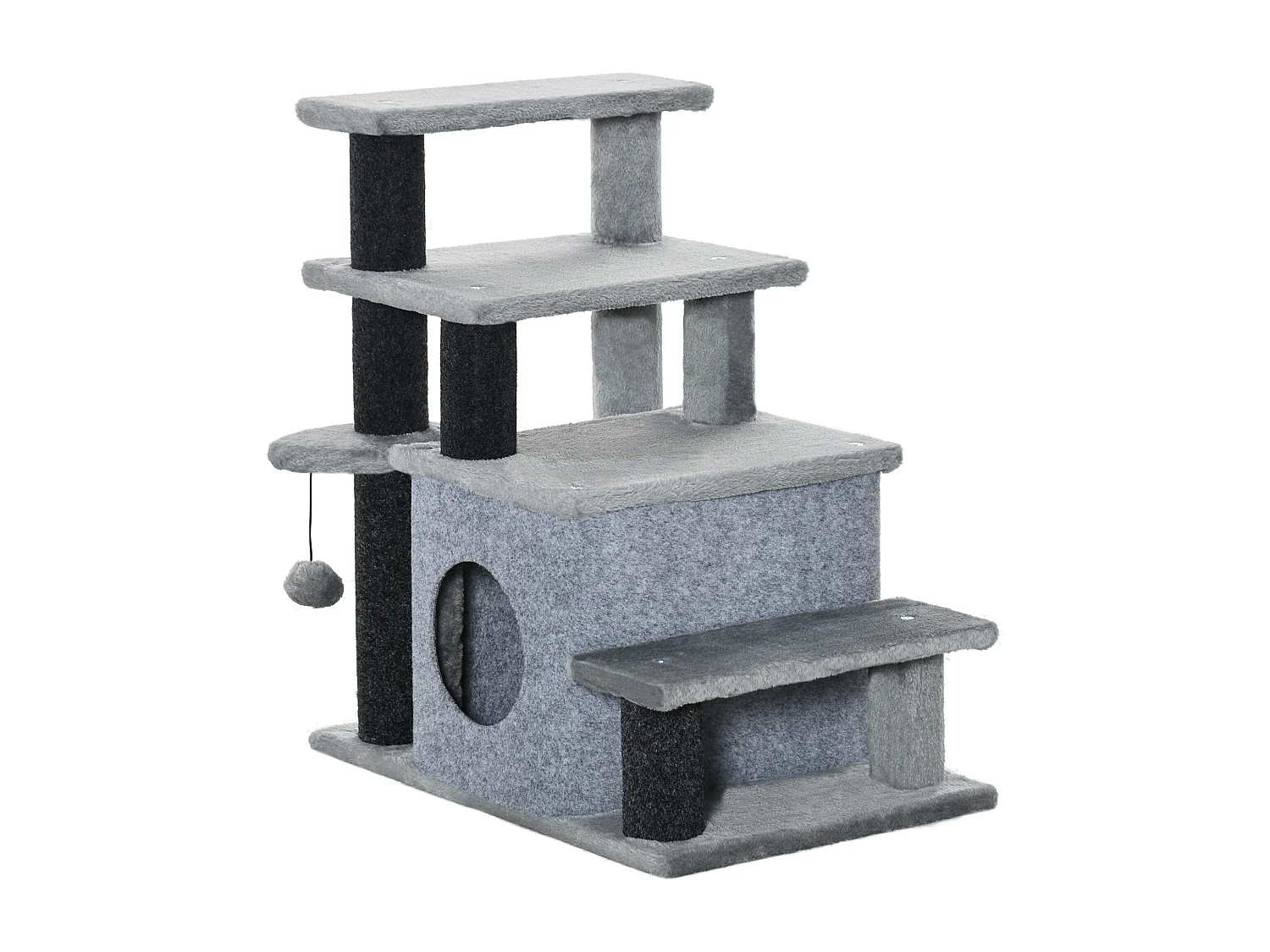 Scaletta per cani con gradino rimovibile, pallina e area interna grigia