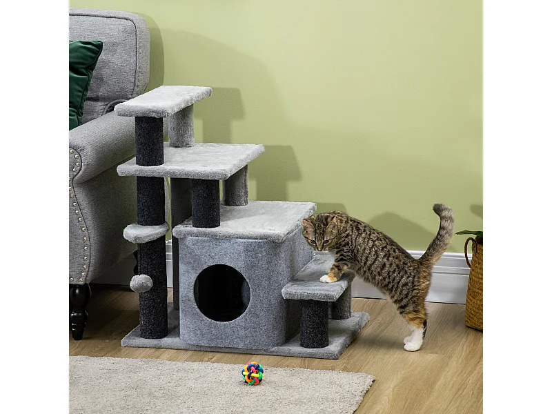 Scaletta per cani con gradino rimovibile, pallina e area interna grigia