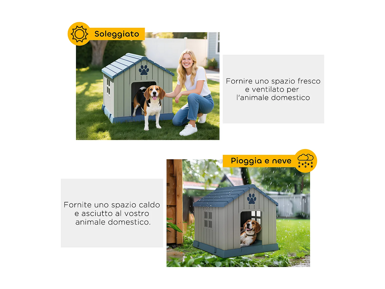 Casetta per cani taglia media da esterno impermeabile con base rialzata