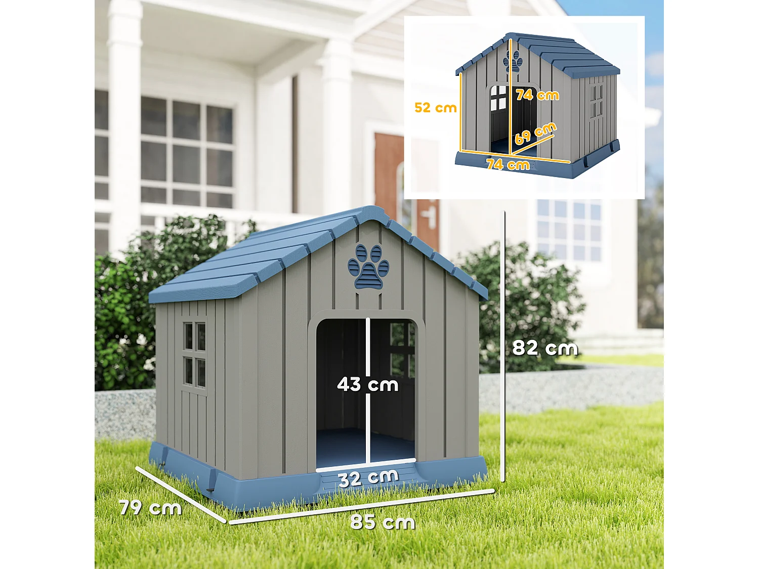 Casetta per cani taglia media da esterno impermeabile con base rialzata