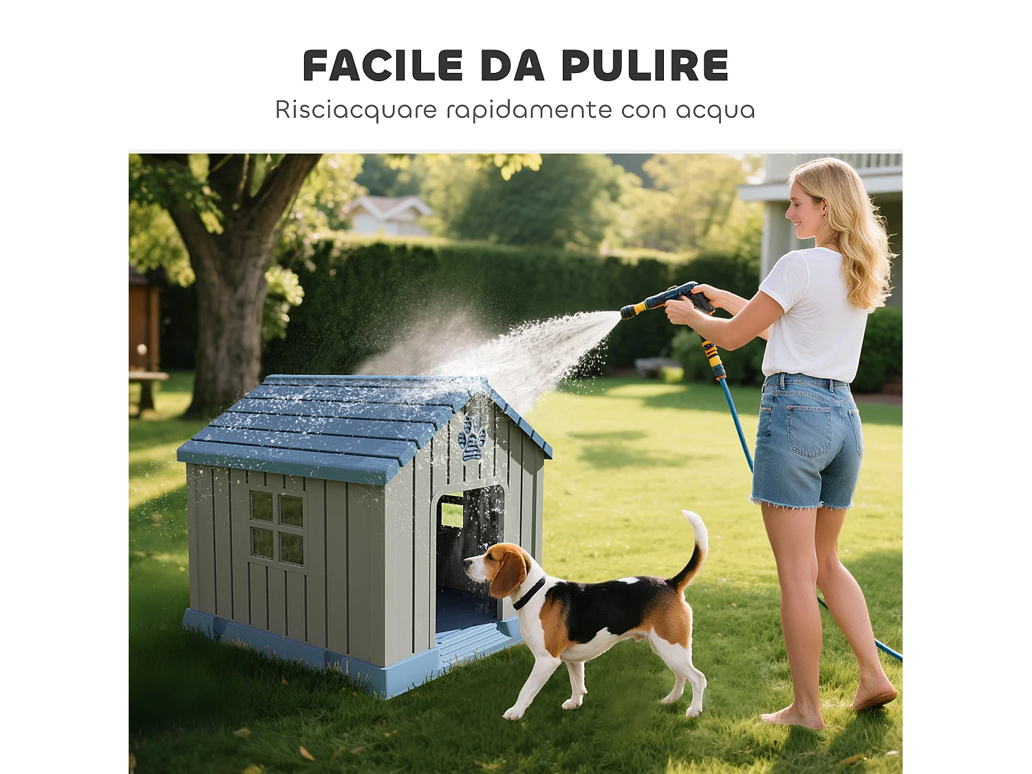 Casetta per cani taglia media da esterno impermeabile con base rialzata