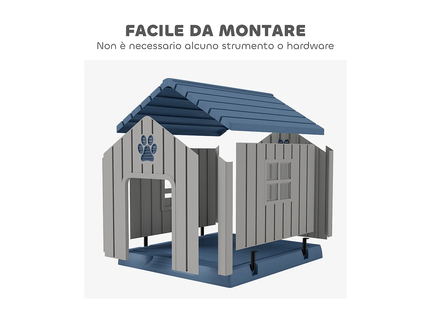 Casetta per cani taglia media da esterno impermeabile con base rialzata