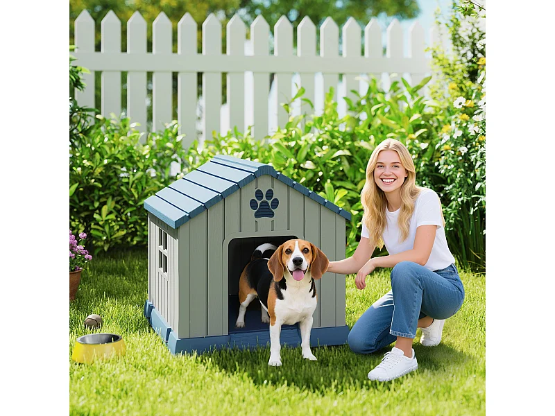 Casetta per cani taglia media da esterno impermeabile con base rialzata