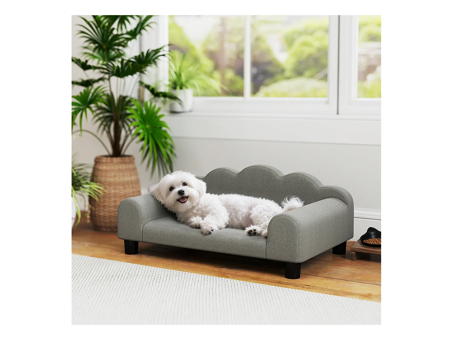 Divano per cani morbido con braccioli di supporto in tessuto grigio