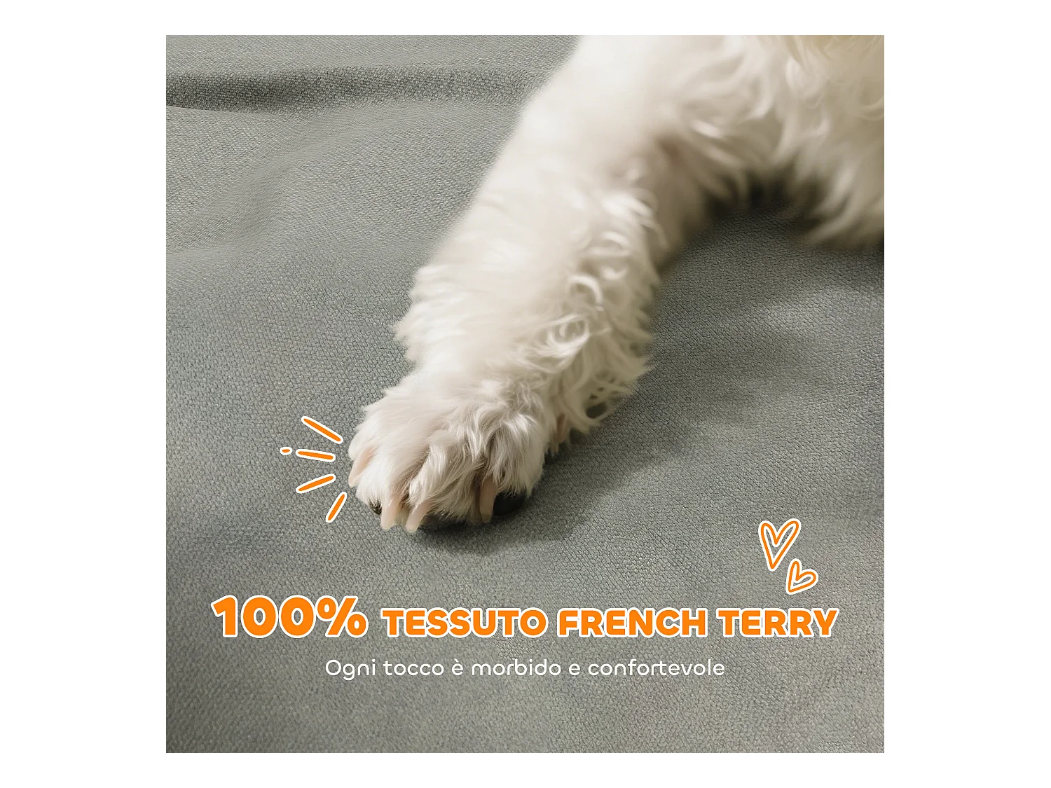 Divano per cani morbido con braccioli di supporto in tessuto grigio