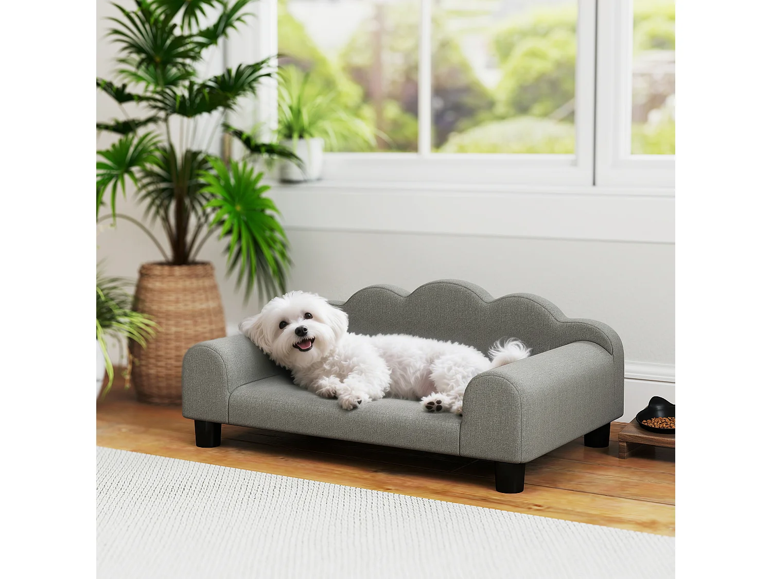 Divano per cani morbido con braccioli di supporto in tessuto grigio