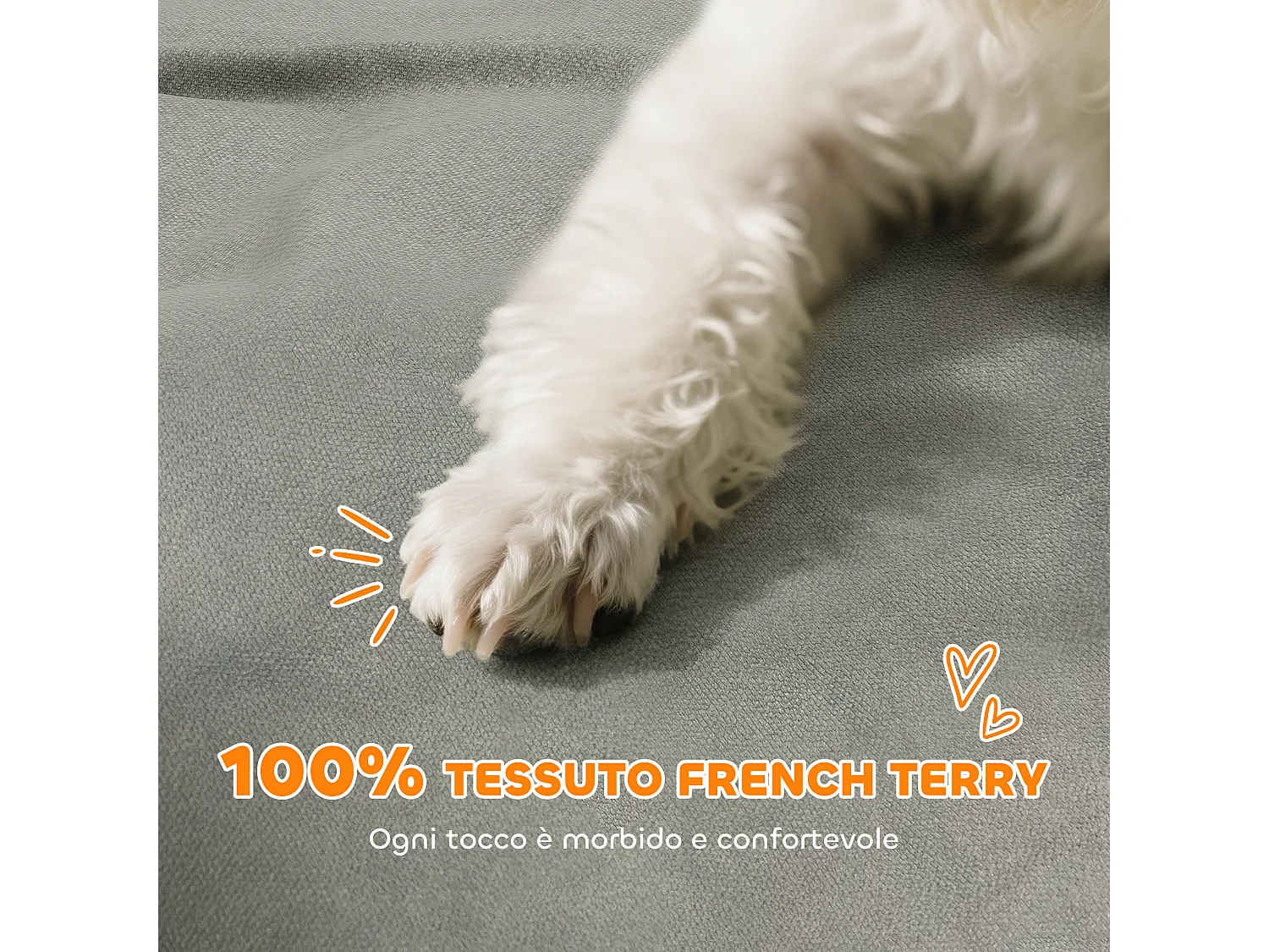 Divano per cani morbido con braccioli di supporto in tessuto grigio
