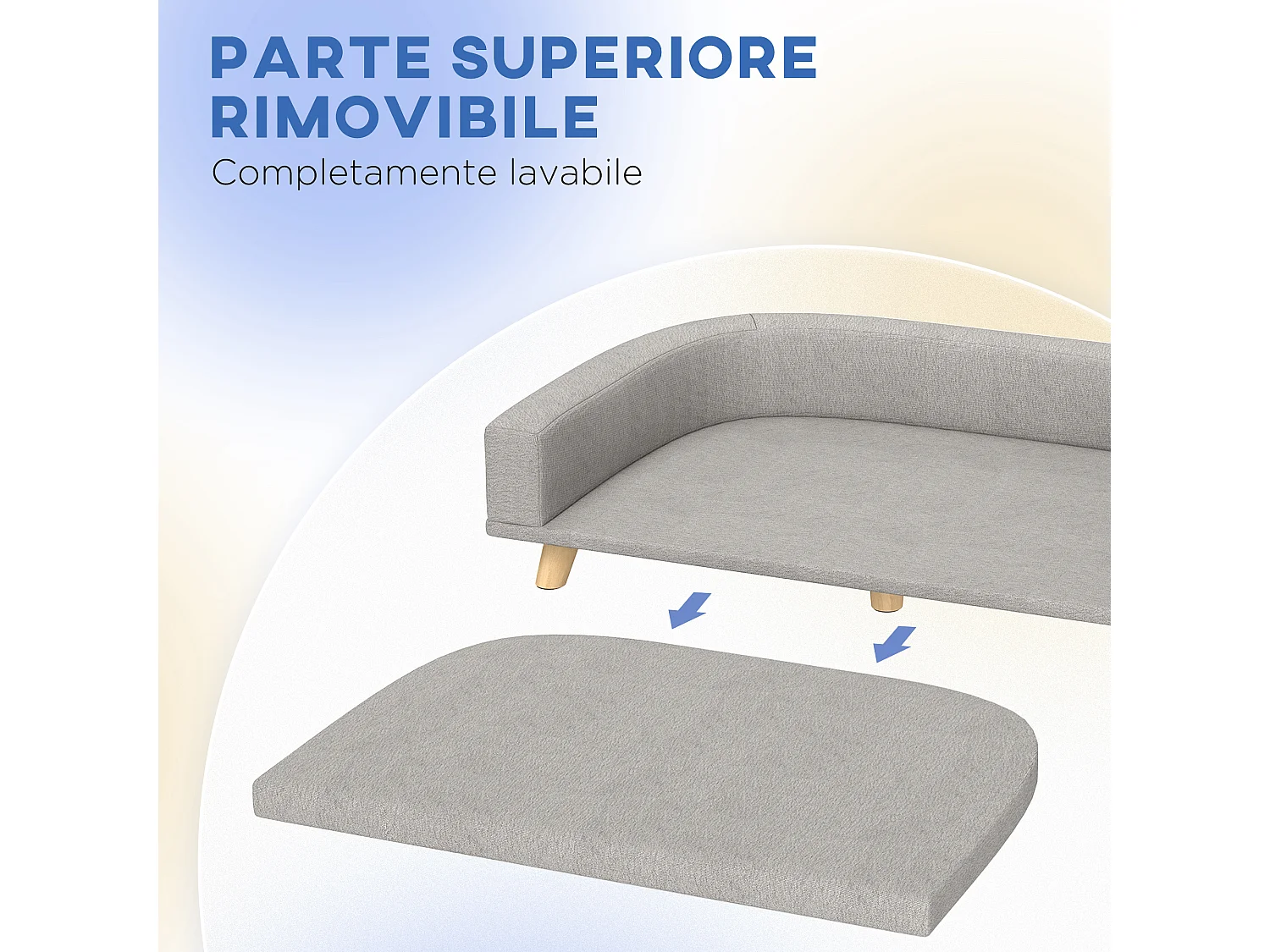 Divano per cani di taglia grande con cuscino sfoderabile grigio