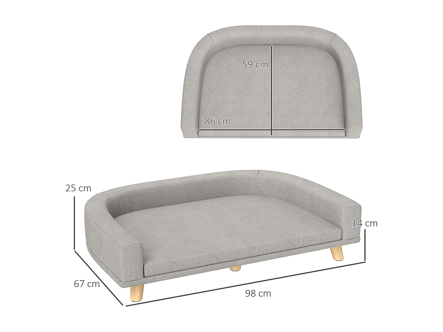 Divano per cani di taglia grande con cuscino sfoderabile grigio