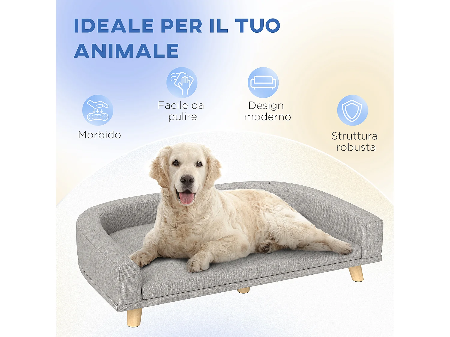 Divano per cani di taglia grande con cuscino sfoderabile grigio
