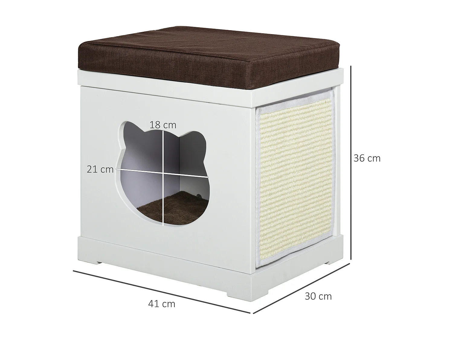 Cuccia per gatti in legno con 2 cuscini e tiragraffi rimovibili, grigio