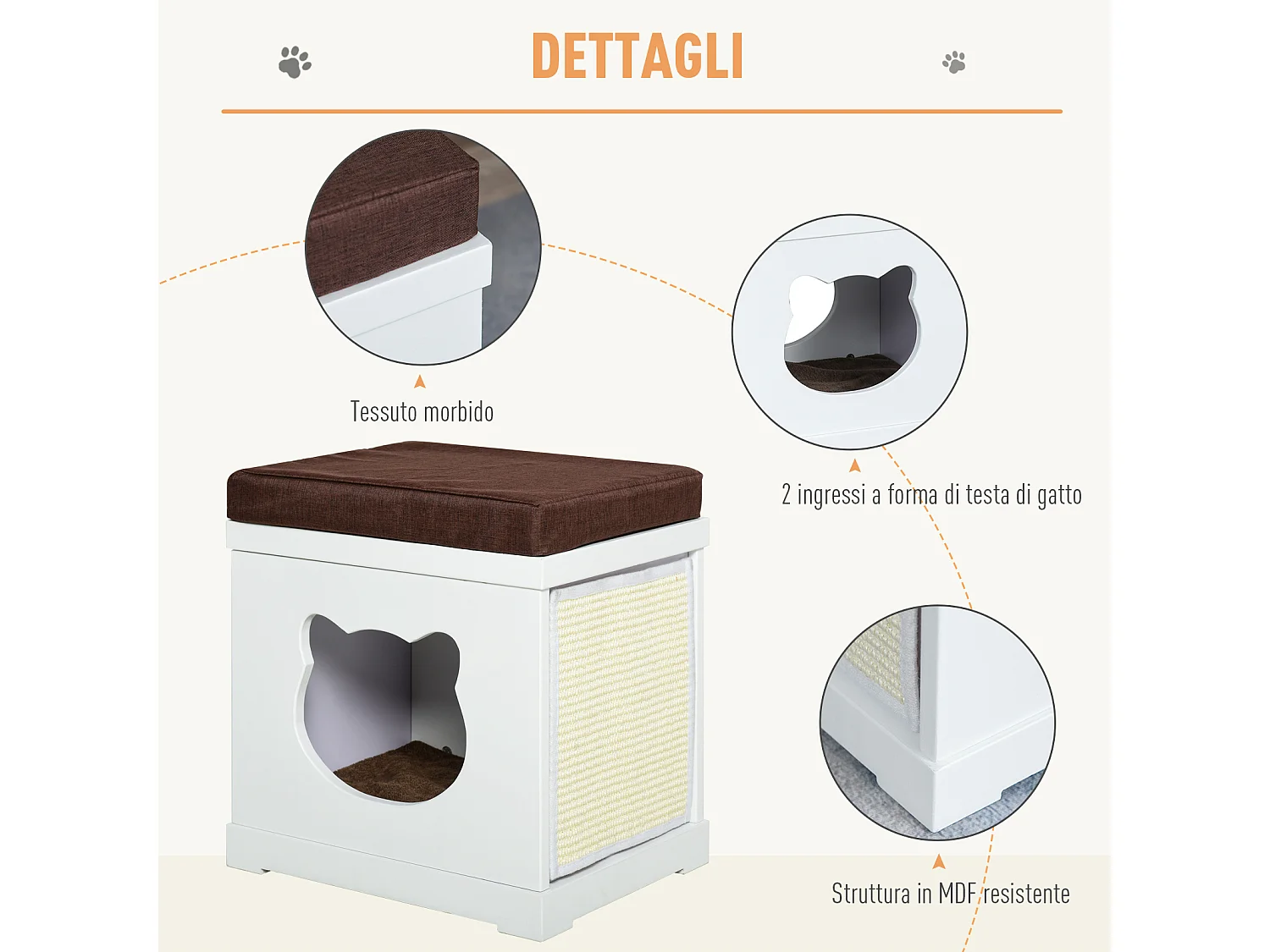 Cuccia per gatti in legno con 2 cuscini e tiragraffi rimovibili, grigio