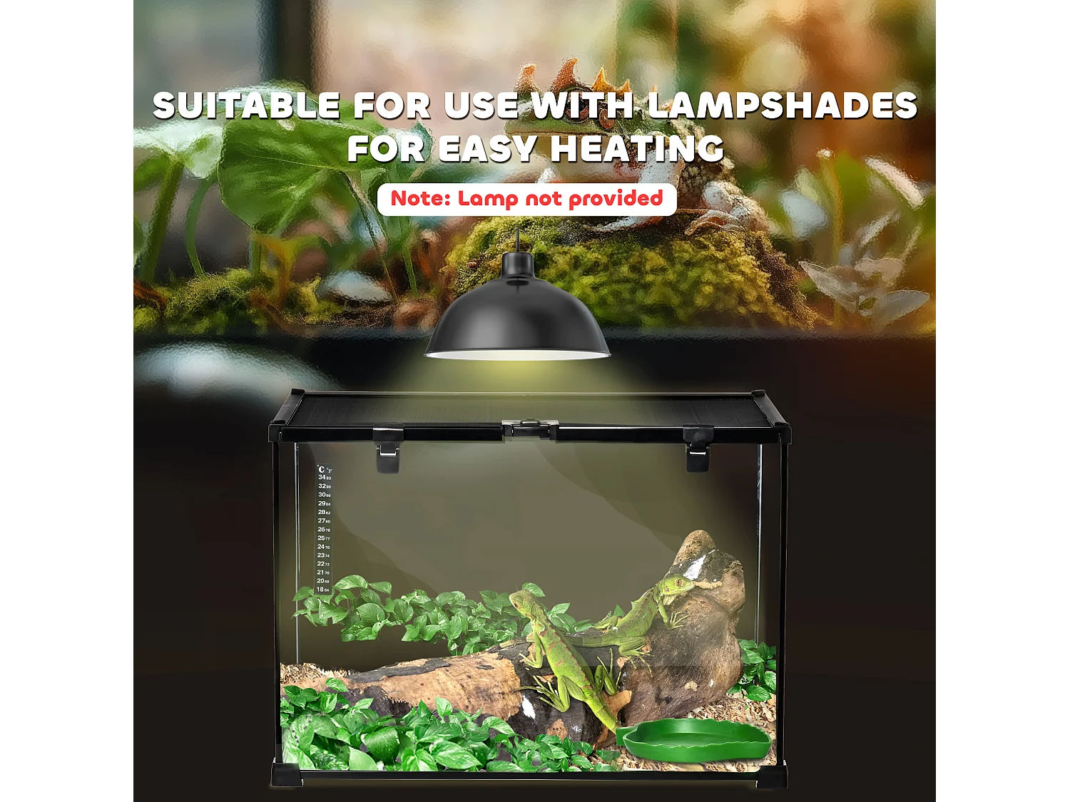 Terrario per rettili rialzato con serratura e termometro 50x30x35 cm nero