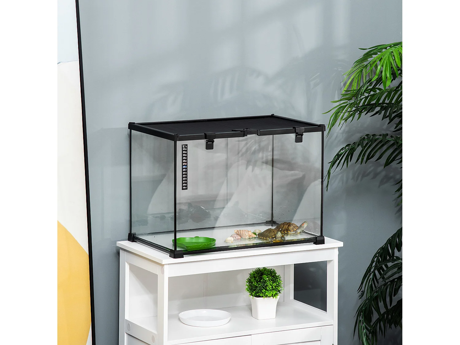 Terrario per rettili rialzato con serratura e termometro 50x30x35 cm nero