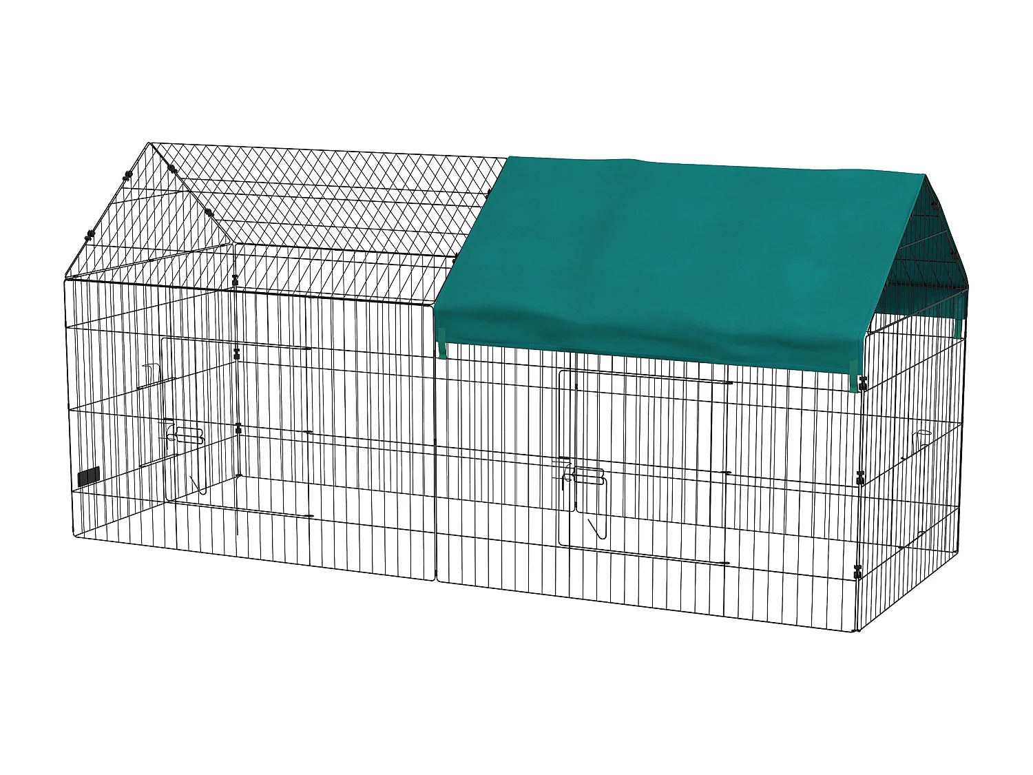 Gabbia per conigli a casetta con tettuccio in tessuto 220x85x103cm verde