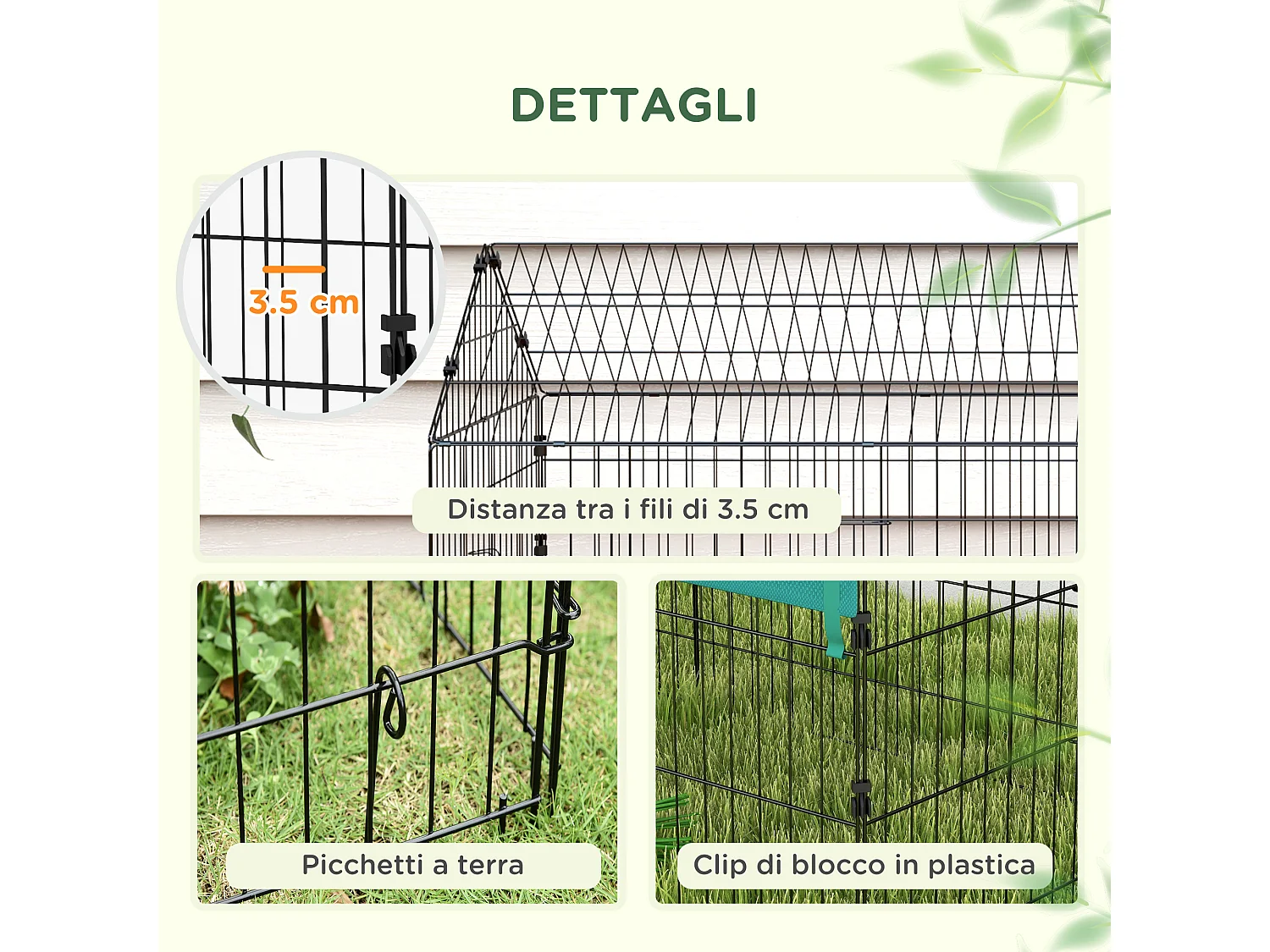Gabbia per conigli a casetta con tettuccio in tessuto 220x85x103cm verde