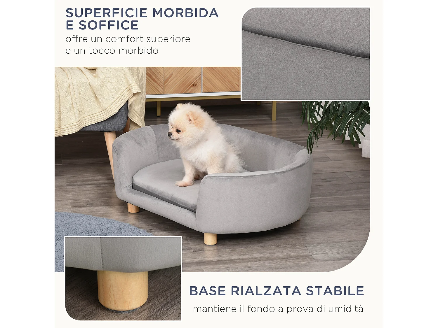 Cuccia per cani da interni divano per animali piccola grigio chiaro