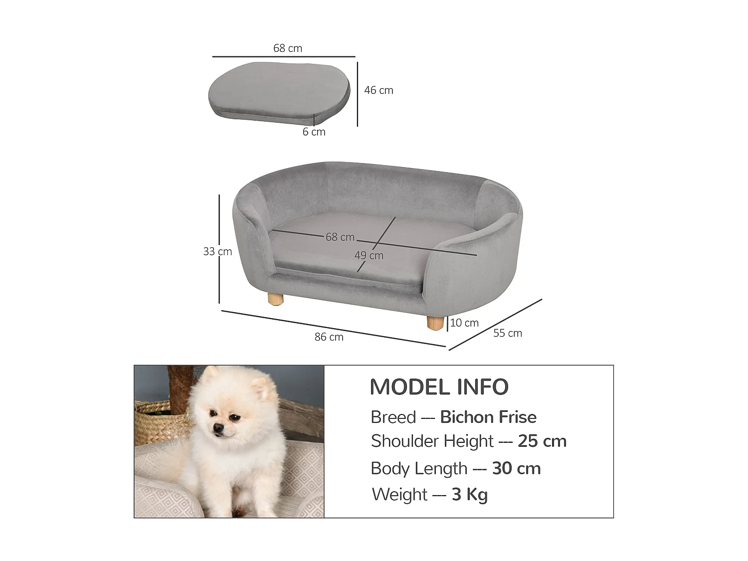 Cuccia per cani da interni divano per animali piccola grigio chiaro