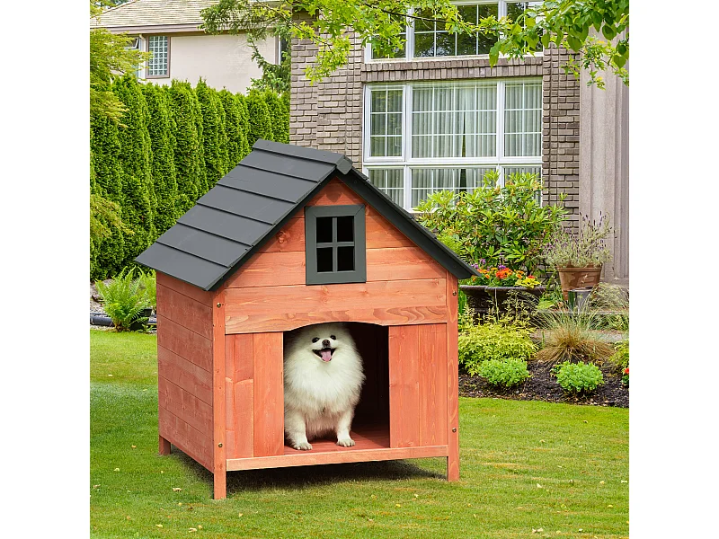 Cuccia rialzata per cani fino a 30 kg in legno (81.3x91.5x98.5 cm)