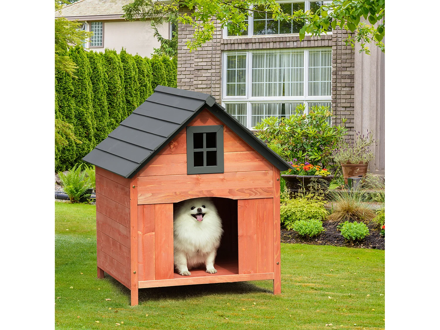 Cuccia rialzata per cani fino a 30 kg in legno (81.3x91.5x98.5 cm)