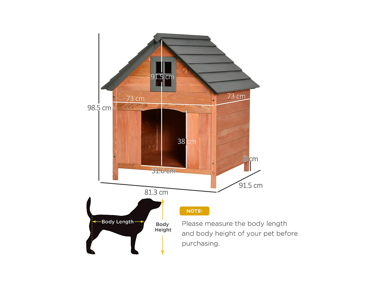 Cuccia rialzata per cani fino a 30 kg in legno (81.3x91.5x98.5 cm)