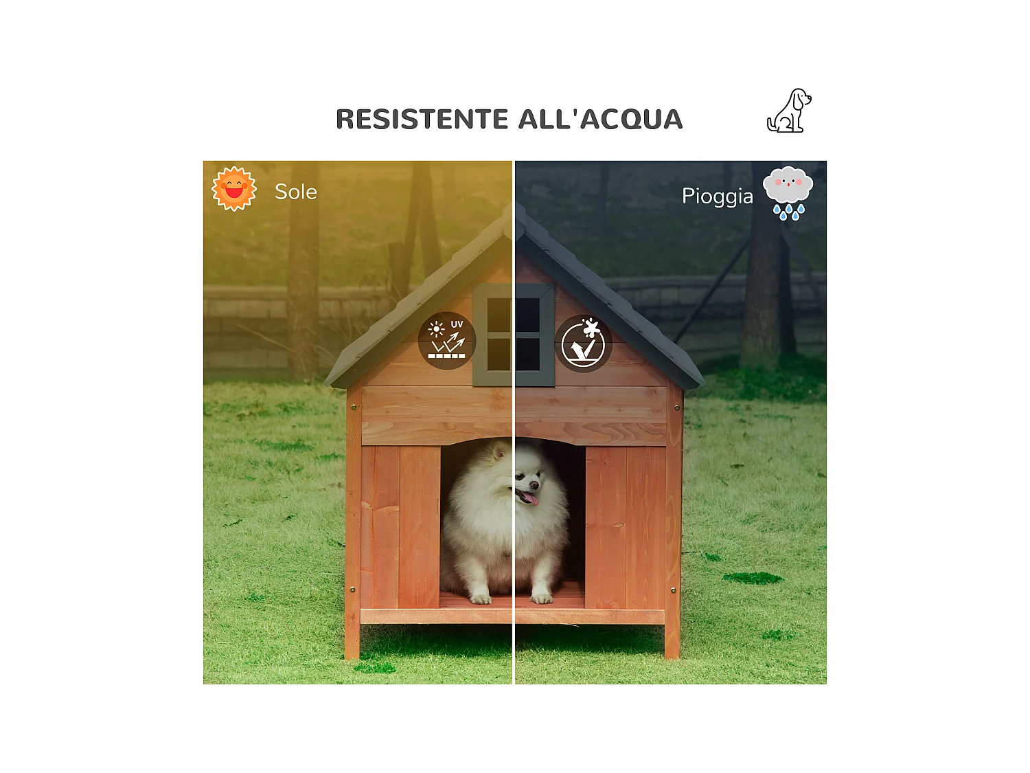 Cuccia rialzata per cani fino a 30 kg in legno (81.3x91.5x98.5 cm)