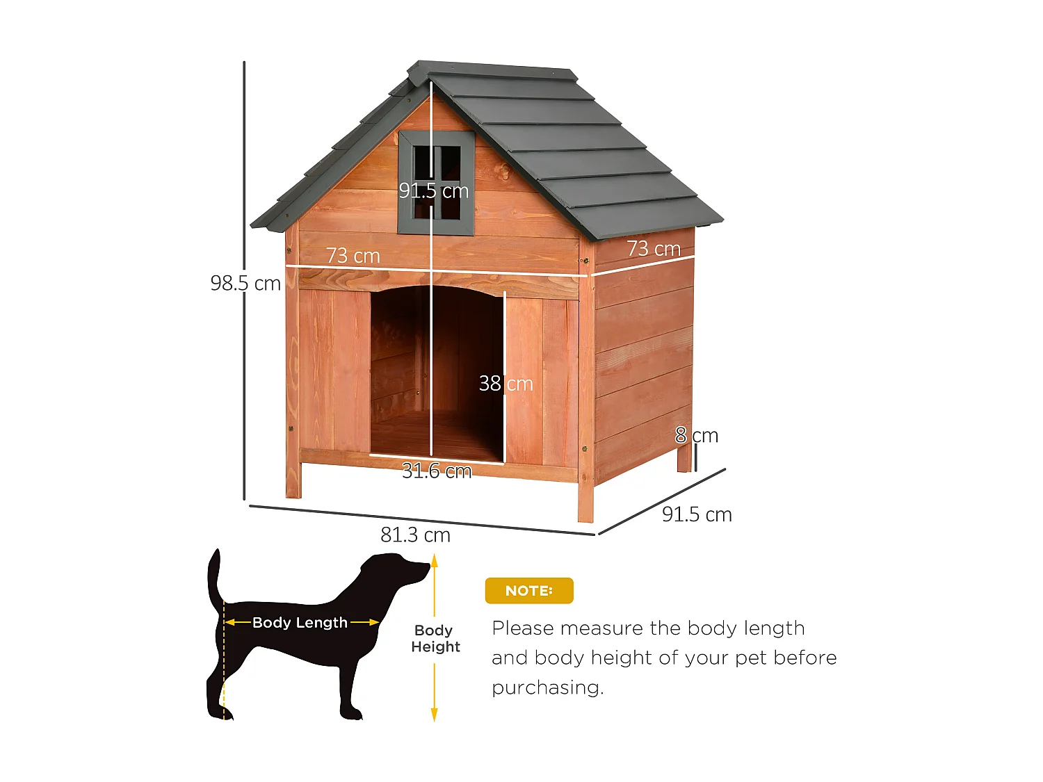 Cuccia rialzata per cani fino a 30 kg in legno (81.3x91.5x98.5 cm)