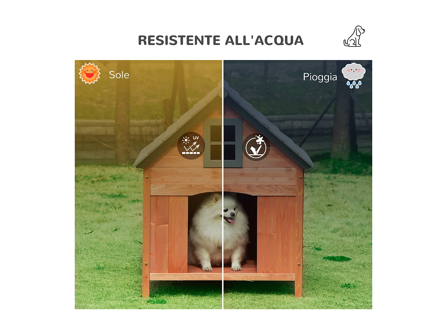 Cuccia rialzata per cani fino a 30 kg in legno (81.3x91.5x98.5 cm)