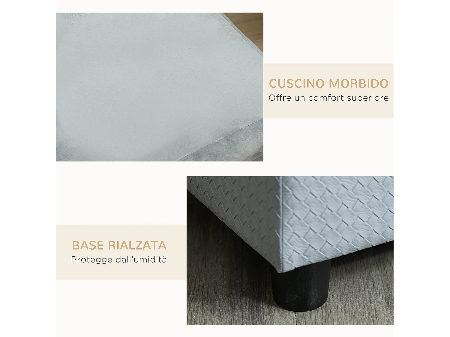 Divano per cani con spazio portaoggetti e cuscino grigio chiaro