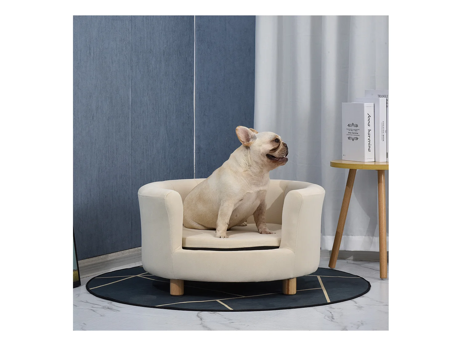 Divano per cani e gatti con schienale e cuscino rimovibile crema