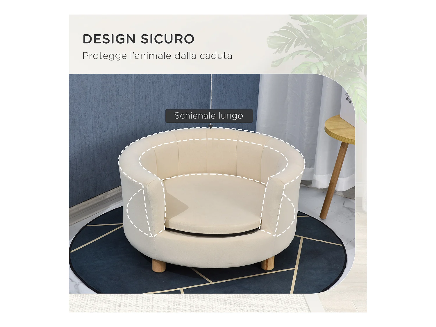 Divano per cani e gatti con schienale e cuscino rimovibile crema