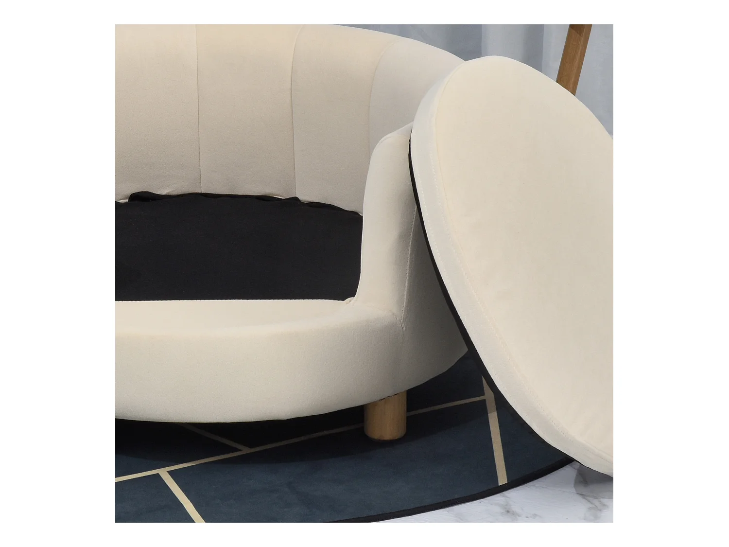 Divano per cani e gatti con schienale e cuscino rimovibile crema