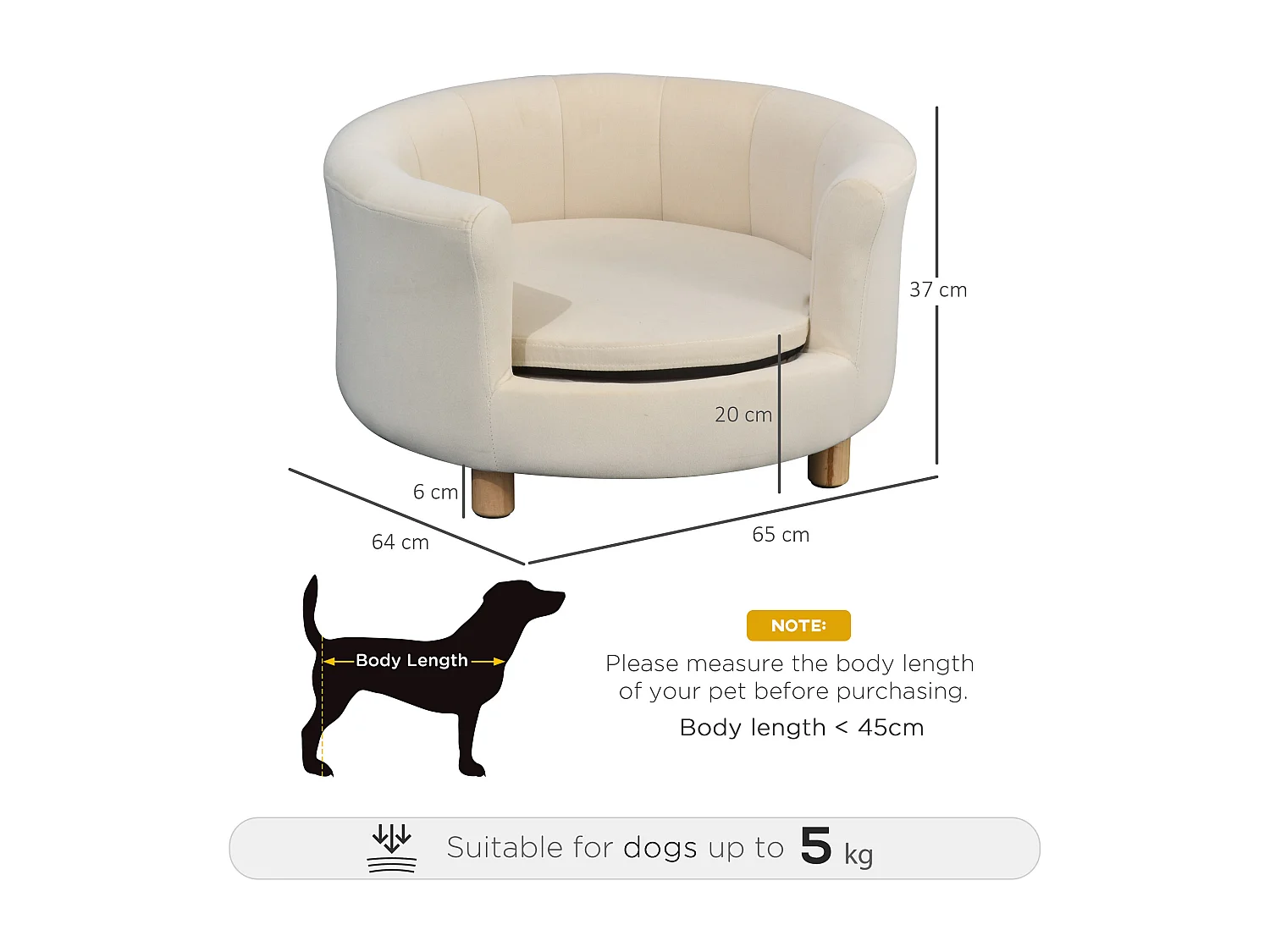 Divano per cani e gatti con schienale e cuscino rimovibile crema