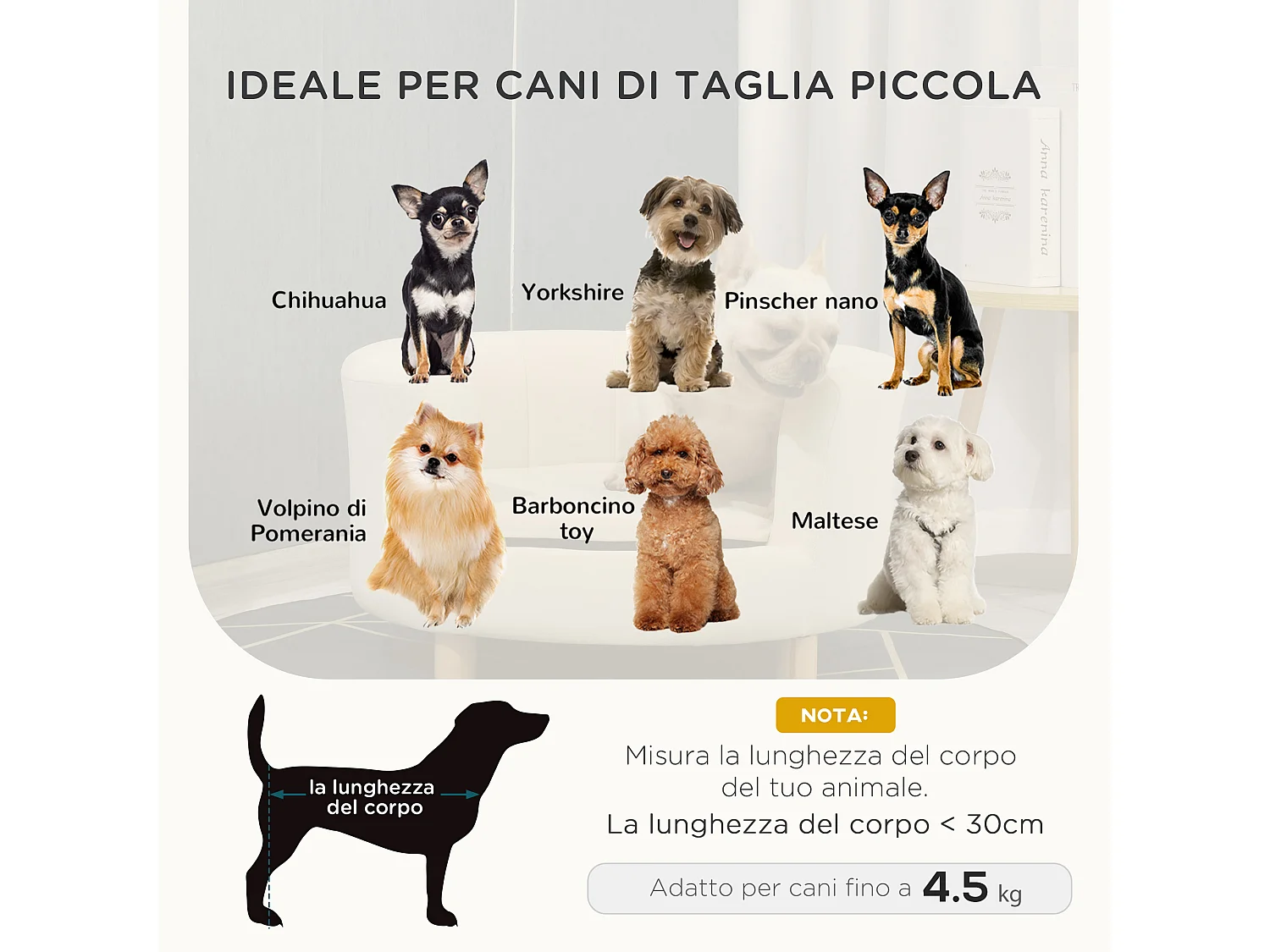 Divano per cani e gatti con schienale e cuscino rimovibile crema