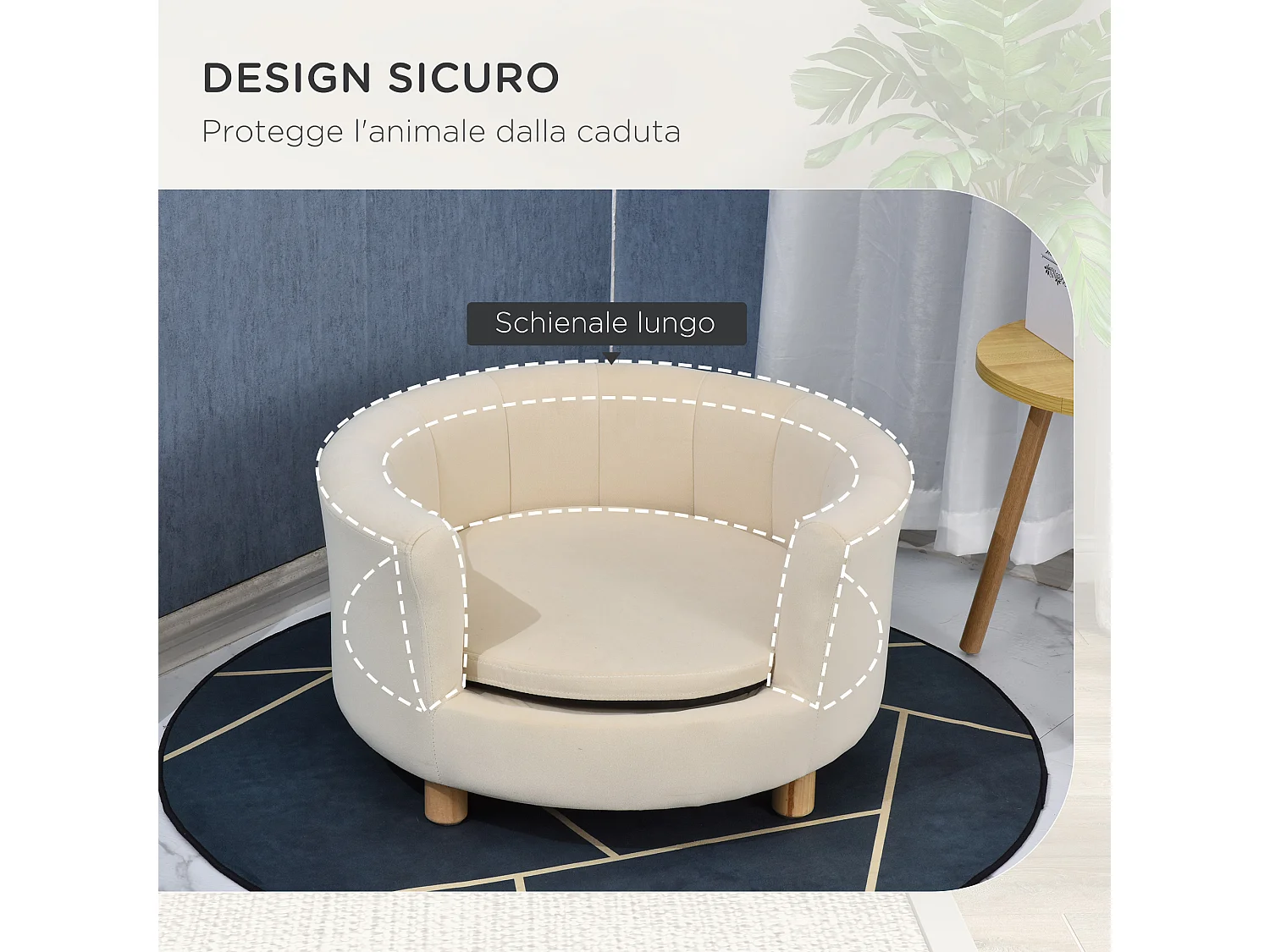 Divano per cani e gatti con schienale e cuscino rimovibile crema