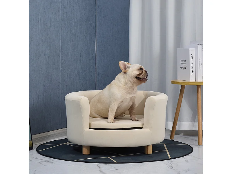 Divano per cani e gatti con schienale e cuscino rimovibile crema