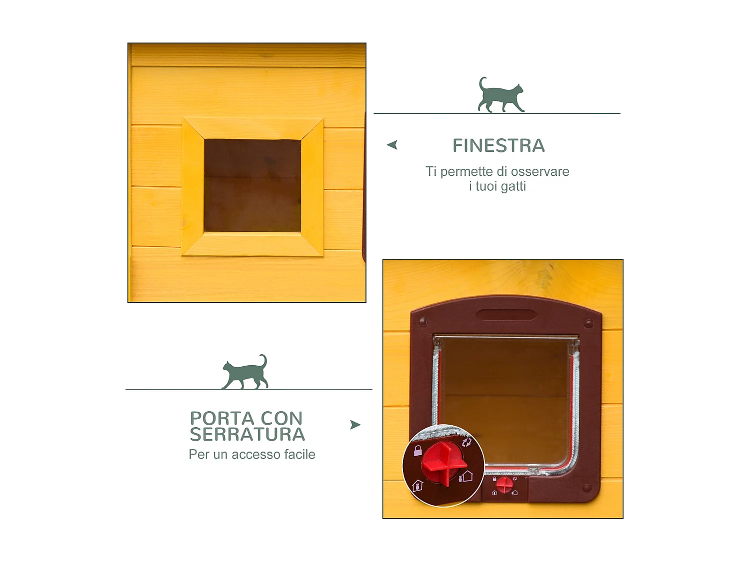 Cuccia casetta per gatti e cani da esterno in legno di abete