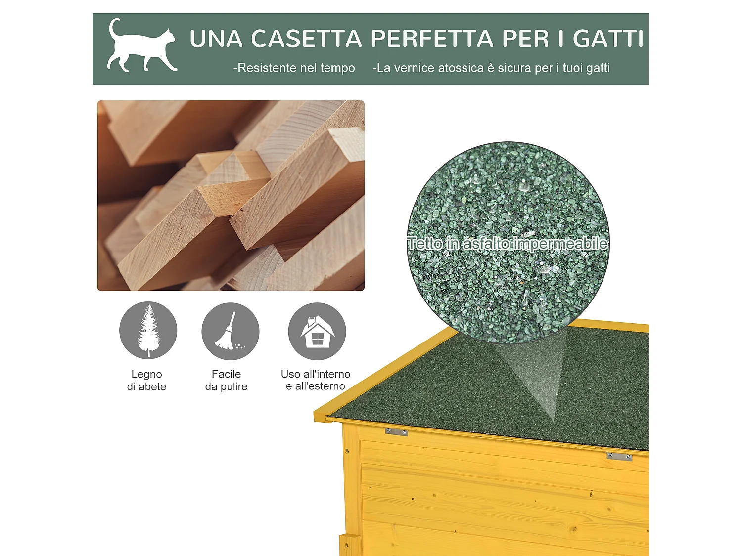Cuccia casetta per gatti e cani da esterno in legno di abete