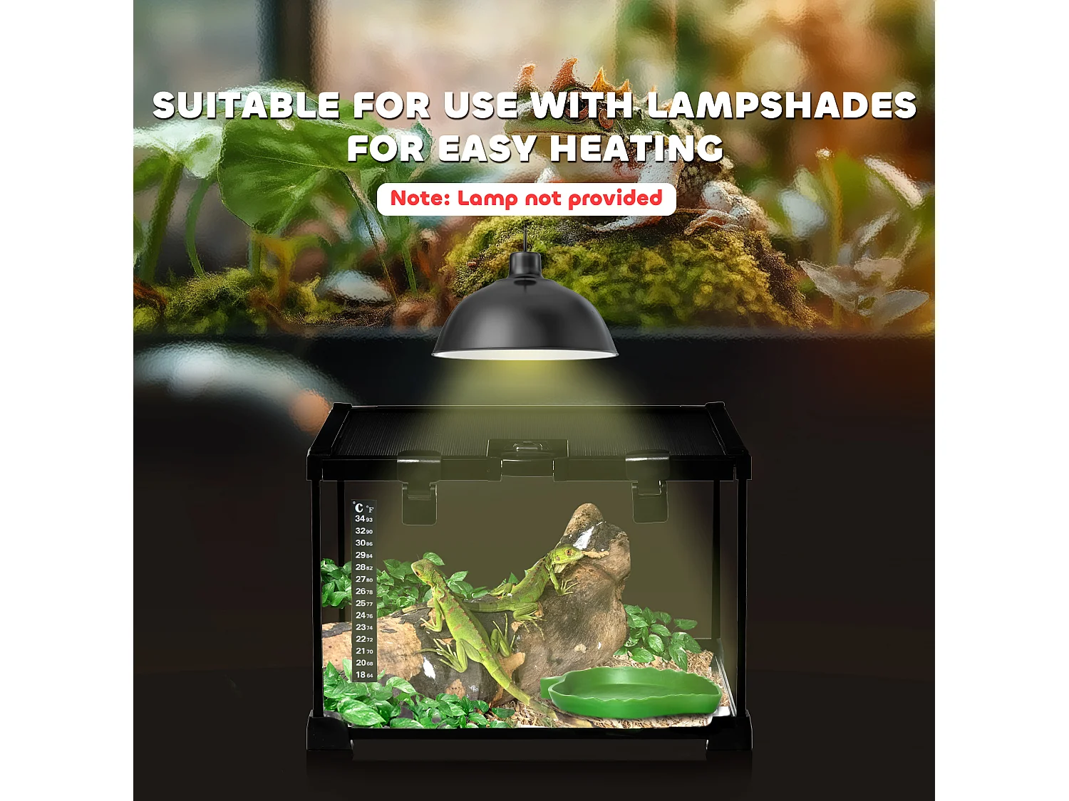 Terrario per rettili rialzato con serratura e termometro 30x30x20 cm nero