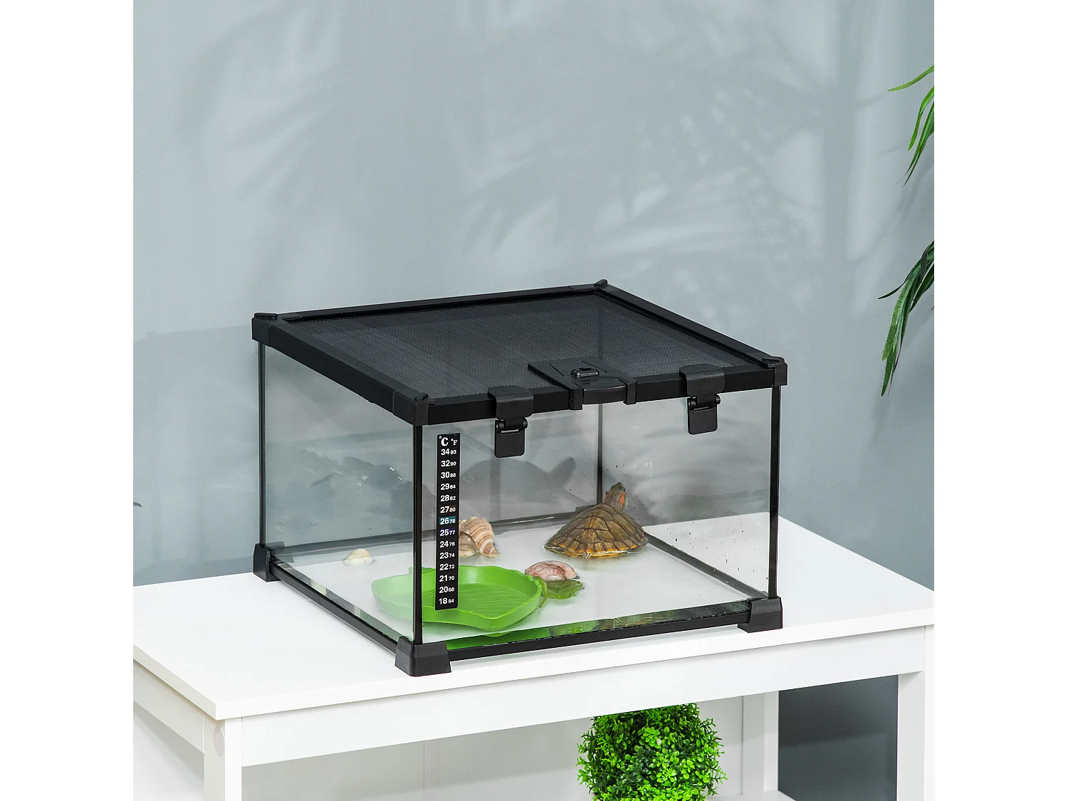 Terrario per rettili rialzato con serratura e termometro 30x30x20 cm nero