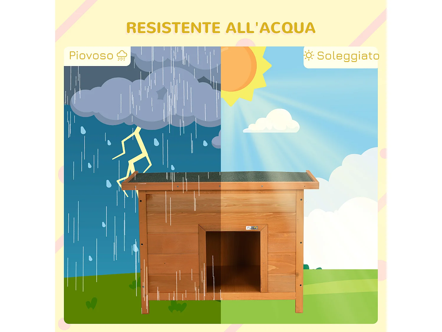 Cuccia a casetta per cani da esterno impermeabile in legno di abete