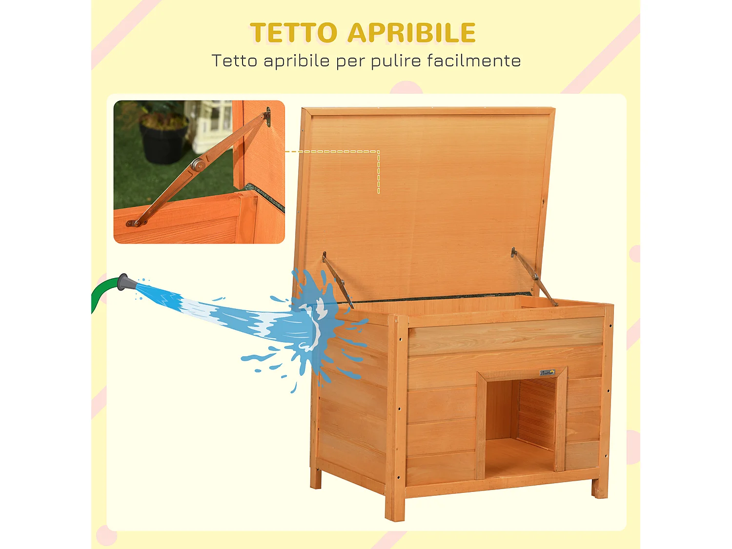 Cuccia a casetta per cani da esterno impermeabile in legno di abete